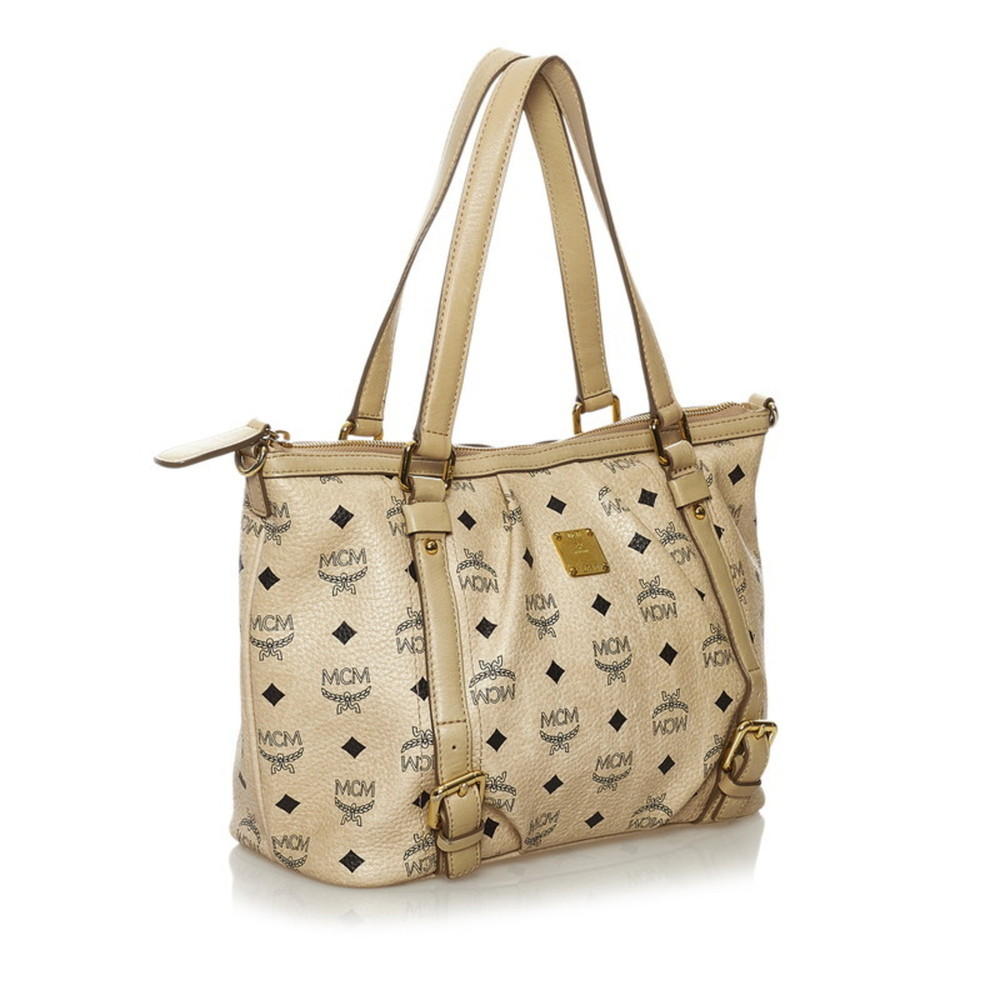 MCM Visetos Handbag Beige White PVC Leather Ladies - Picture 2 of 9